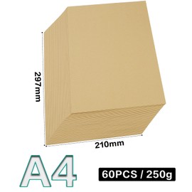 Mbsomnus Pack of 60 Kraft Paper 297 × 210 mm Thick Paper A4 for Printing 250 g/m² Craft Card Brown Paper A4 Thick Paper for Graffiti Art Illustrations Creative Craft Projects