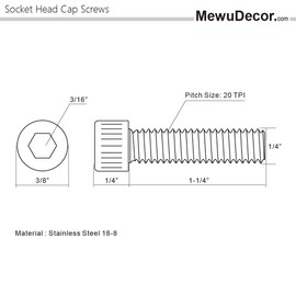 1/4-20 x 1-1/4" Socket Head Cap Screws, Allen Socket Drive, Stainless Steel 18-8 (304), Full Thread, Bright Finish, Machine Thread, 25 PCS