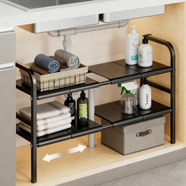 Organizador Expandible para Debajo del Fregadero 2 Niveles, Organizador de Cocina Expandible con 8 Paneles Metálicos Extraíbles, Adecuado para cocinas, baños, etc.Anchura 52-96 cm Ajustable