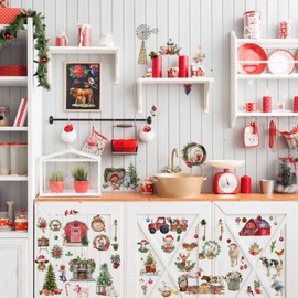 BBTO 12 Sheets Christmas Rub on Transfers for Crafts and Furniture Christmas Rub on Transfer Stickers Winter Decals for Wood DIY Paper Home Decor, 5.5 x 5.7 Inch(Farmhouse Style)