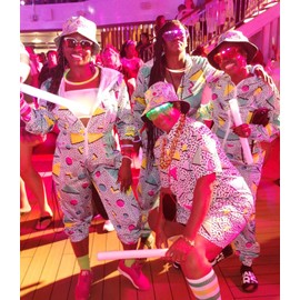 UOUA Women's 80s Color Block Outfits 2 Piece Tracksuit 90s Party Costume Summer Zip Up Windbreaker & Short Sets, Whiteprint, Large