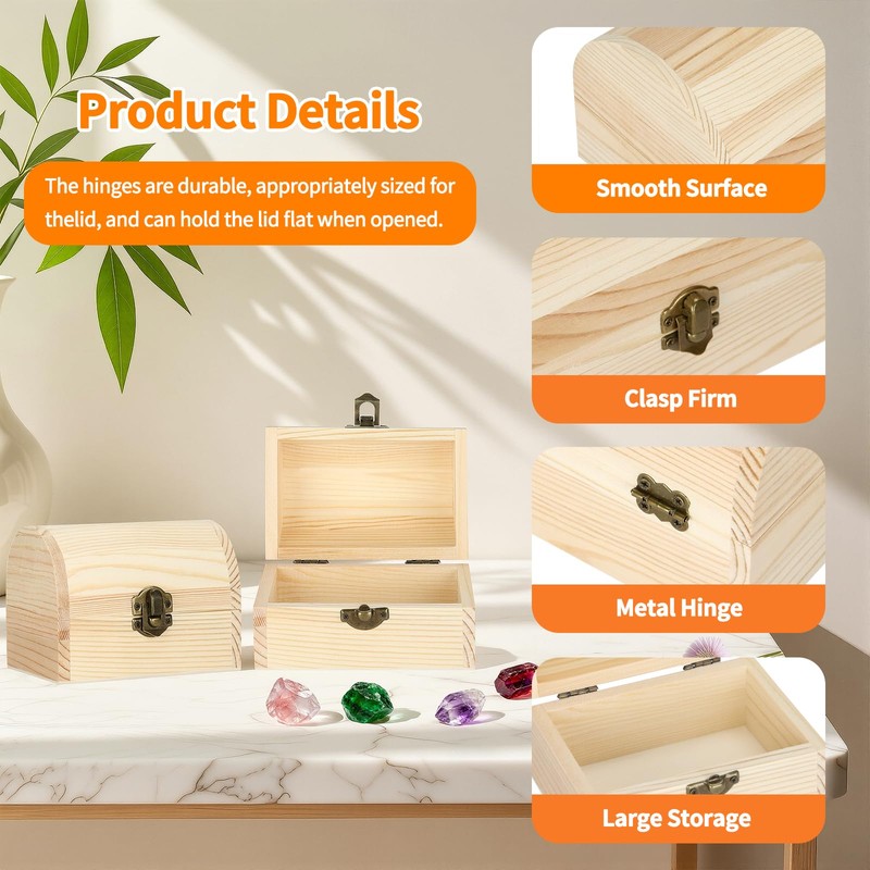 BAOPEND 2 Pcs Unfinished Wooden Treasure Box for DIY Crafts