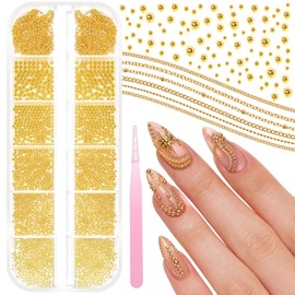 Gold Caviar Beads 0.8-2mm, Nail Chains & Metal Beads Acrylic Nails Kit