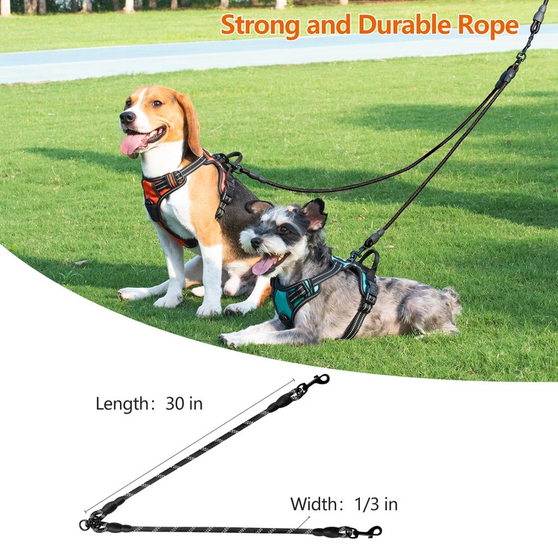 Taglory Double Dog Leash | Reflective Rope | No Tangle