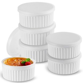 Koluti 6-Pack Nonstick Silicone 4oz Ramekins with Lids, Oven Safe Creme Brulee Baking Small Bowls, Souffle Ice Cream Pudding Dessert Dipping Sauce Cups, BPA Free, Microwave & Freezer & Dishwasher Safe