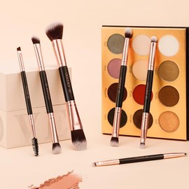 docolor Pinceles de Maquillaje de Doble Extremo, Juego de 6 Pinceles de Sombras para Ojos Profesionales, Set de Pinceles para Base, Sombra, Difuminado y Cejas, Kit de Viaje