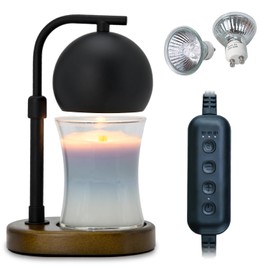 Cawalap Candle Warmer Lamp - Candle Warmer with Timer Dimmable Compatible with Jar Candles, Metal Top Candle Warmer with 2 Bulbs for Candle Warmer Lamps Black Round Black