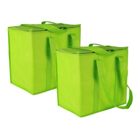 Ezek Reusable Insulated Grocery Bags in Green, Stand Upright, Double The Sturdy Zipper, Eco-Friendly Heavy Duty Non-Woven Reinforced Bottom & Handles.
