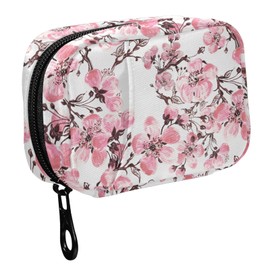 Fustylead Spring Pink Cherry Blooming Branch Pill Organizer Travel Portable Zipper Cloth Bag for Holding Weekly Supplements Vitamins and Fish Oils