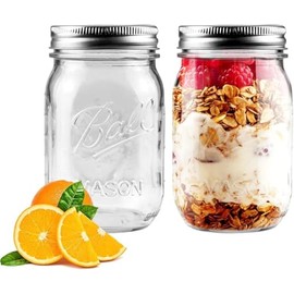 Showvigor 2 Pack Wide Mouth Mason Jars 16oz Glass Canning Jars with Airtight Lids for Preserving, Jam, Honey, Jelly, Wedding Favors, Sauces, Meal Prep, Overnight Oats, Salad, Yogurt
