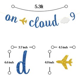 Maicaiffe On Cloud 9 Banner - Boy Girl 9th Brthday Party Decor - Nine Years Old - Children 9th Birthday Party Decorations - Blue Glitter