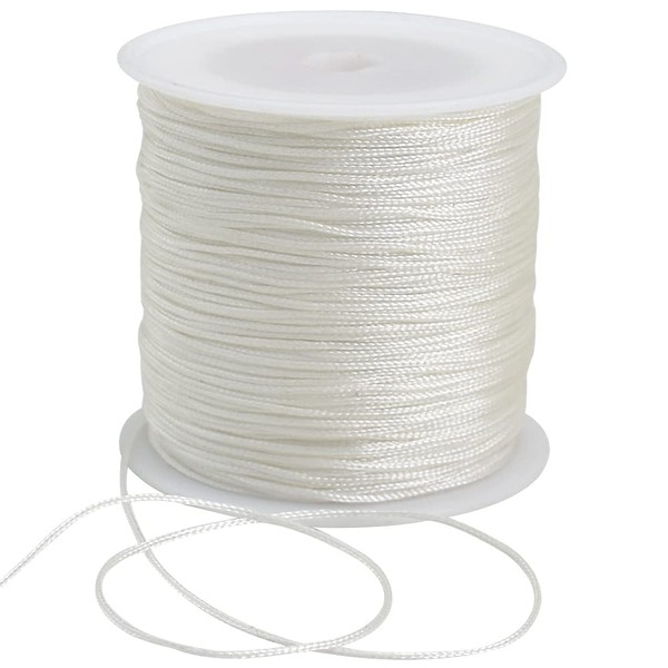 TONIFUL 1mm x 100 Yards White Nylon Cord Satin String for Bracelet Jewelry Making Rattail Macrame Waxed Trim Cord Necklace Bulk Beading Thread Kumihimo Chinese Knot Craft