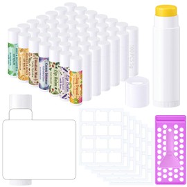Singhoow 100 Pcs 5g Lip Balm Tubes with Filling Tray and Spatula with Caps, 120 Pcs Tamper Tab Labels, for DIY Homemade Lipsticks, Solid Perfume, Gifts, Leak Free(White)