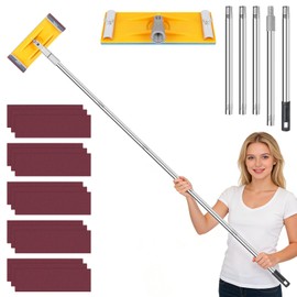 Pole Sander For Drywall Adjustable Extension - Manual Hand Sanding Pole, Wall Sander for Painting Prep, Complete with 15pcs Sanding Sheets, 12-55inch (3 Pieces Each of 60, 80, 180, 240, 320 Grit)