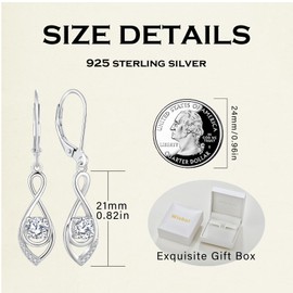 Wisbal Infinity Earrings 925 Sterling Silver Earrings Drop Shaped Earrings Round Jewel Earrings for Women, Sterling Silver, Created Sapphire