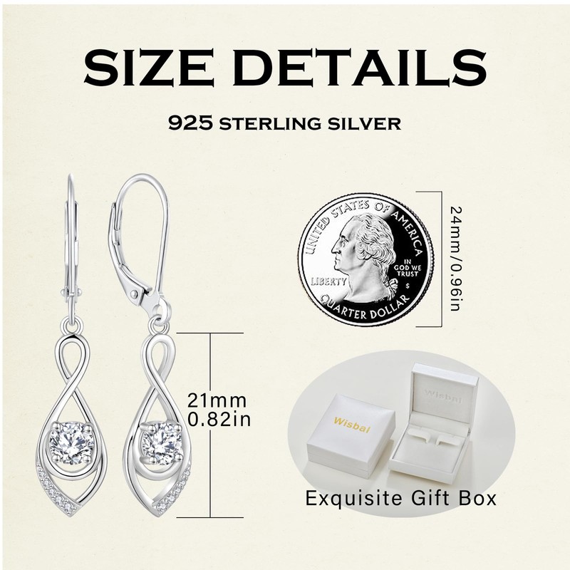 Wisbal Infinity Earrings 925 Sterling Silver Earrings Drop Shaped Earrings