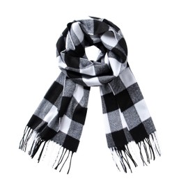 CALVIN & OLIVIA Ultra-Soft Winter Cashmere Feel Scarf Plaid Multi-Color Warm Long Unisex Winter Scarves Perfect Holiday Gift for Women Men Black White Buffalo Plaid