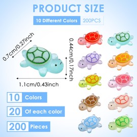 200Pcs Mini Resin Turtles, Colorful Tiny Turtle Figurines, Cute Miniature Glow in The Dark Miniature Turtle Dollhouse, Sea Turtles Figurines, Mini Resin Animals for Garden, Home Decor, and Party Orna
