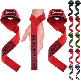 QTF lifting Straps with wrist Support Neoprene Padded Advanced Grips Weight Lifting Straps Wrist Wraps Strengthen Training Workout Exercise Fitness Gym straps (Red)