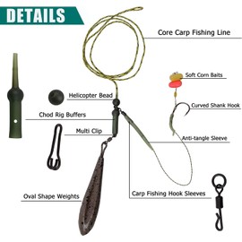 Carp Fishing Rig Kit Hair Carp Fishing Accessories Set Carp Flat Pear Sinker with Rolling Quick Change Swivels for Carp Bass Carp Tackle Rigs Set Carp Hook Carp Sinker Corn