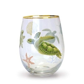 Island Heritage Hawaiian Coastal Glassware Stemless Wine Glass (Honu Voyage)
