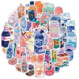 Beverage Bottle Stickers, 50 PCS Colorful Waterproof Cute Sweet Drinks Stickers for Laptop, Water Bottle, Cartoon Aesthetic Vinyl Decal DIY Decoration Gifts for Teens Boys Girls