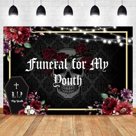 Sensfun Funeral for My Youth Backdrop for 30th 40th Birthday Party Decorations Death to My 20s Burgendy Floral Skull Rip to My 20s 30s Birthday Photography Background Photo Props 7x5ft