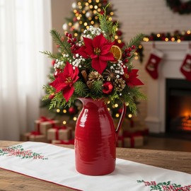 hjn hjn Farmhouse Pitcher Vase for Flowers- Ceramic Pitcher Vase Red Decorative Pitcher for Your Kitchen/Home Decor/Office/Living Room/Bookshelf/Mantel/-Red
