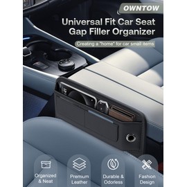 Premium Leather Car Seat Gap Filler Organizer, Universal Fit Car Accessories for Women/Men Interior, Car Center Console Organizer with Card Slots for Car Suv Truck (Black, 1 Pack)