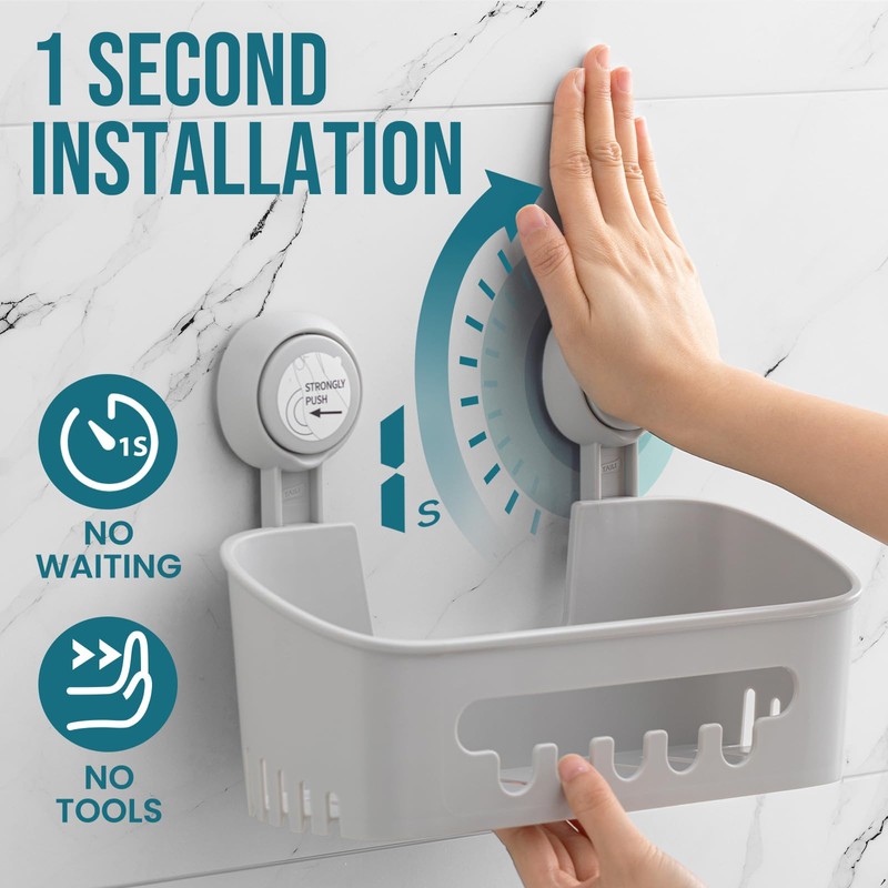 TAILI Bathroom Shelf Suction Shower Caddy Shower Storage No Drilling