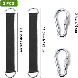 2 Pcs Adjustable Tree Swing Straps, Hanging Kit Straps with 2 Stainless Steel Carabiner and 4 D-rings, Swing Straps Hanging Kit, Heavy Duty Straps for Tree Swing, Hammock, Sandbag, Hanging Chair