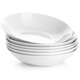 Y YHY 8" Pasta Bowls Set for 6, Porcelain 22oz Salad Bowls Set for Serving Soup, Pasta, Dinner, White Large Kitchen Bowl Plates, Microwave Dishwasher Safe