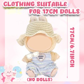5Pcs Clothes & Accessories for 17cm Dolls, Includes Overalls Hair Accessories Camera Bag for Girls Kids Birthday （No Doll）