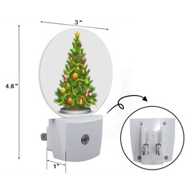 Axayaz Mistletoe Tree Night Light Plug Into Wall Christmas Balls Socks Bell Fir Colorful Ribbon Auto Sensor LED Dusk to Dawn Light for Bedroom Staircase