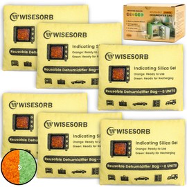 Wisesoeb 240gx6pcs Rechargeable Gun Safe Dehumidifier, Color Indicating Desiccant Packs with Transparent Window for Storage, Reusable Dehumidifier Bags Moisture Absorbers