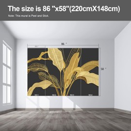 Fightal - Gold Banana Leaf Mural Peel and Stick Wallpaper for Bedroom Living Room - 86"x 58"