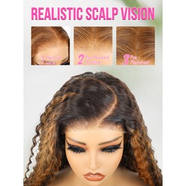 ORIGINAL QUEEN Ombre Curly Bob Wig Human Hair 5x7 Wear and Go OQ Hair Glueless Wigs Human Hair Pre Plucked Pre Cut Highlight Blonde Short Bob Water Wave Wigs for Women 4/27 Color 10Inch