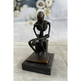 EUROPEAN BRONZE Rodin`s Thinking Man The Thinker Skeleton Skull Bones Statue Sculpture Art Decor
