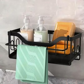 Kitchen Sink Organiser Sponge Holder - Kitchen Sink with Dish Cloth Holder, Sponge Holder Sink Organiser with Drain Pan