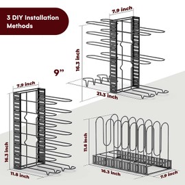Vdomus Pot Rack Organizer with 3 DIY Methods, Black Metal Kitchen 8+ Pots Holder, Height and Position are Adjustable Cabinet Pantry Pot Lid Holder (Upgraded)
