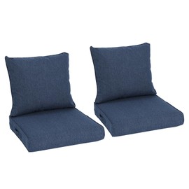 Aoodor 24" x 24" Patio Deep Seat Cushion Set, Water Resistant & Fade Resistant Outdoor Furniture Cushions with Adjustable Straps for Patio, Deck, Garden, Set of 2, Navy Blue