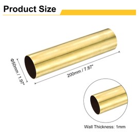 sourcing map H62 Brass Round Tube, 50mm OD 1mm Wall Thickness 200mm Length Seamless Precision Straight Pipe Tubing for DIY Projects Crafts Gardening Industry Precision Applications