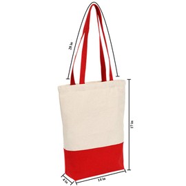 Heavy Duty 12 oz Cotton Canvas Bag with Bottom Gusset Grocery Beach Shopping Bag 17x14x4 Inches (Red - 12 Pack)