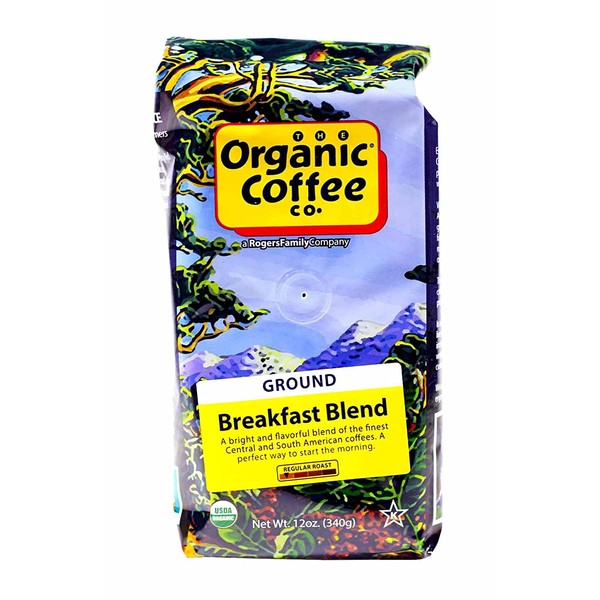 The Organic Coffee Co. Ground, Breakfast Blend, 12 Ounce (Pack of 2)