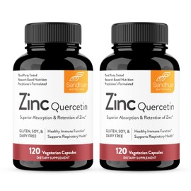 Sandhu's Zinc Quercetin 120 Vegetarian Capsules (Pack of 2) | High Absorption Zink Supplements for Immunity and Seasonal Allergy | Antioxidant Immune Support for Men and Women | Easy to Swallow