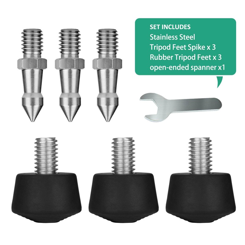 Rigych 6 Pcs Tripod Spike Feet 3/8-16 Thread Rubber Feet