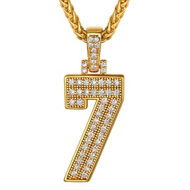 Richsteel Number 7 Gold Pendant Chunky Hip Hop Jewellery Cubic Zirconia Diamond Chain Rapper Necklace For Men Boys