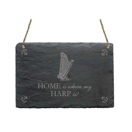 Slate 'Home is Where My Harp Is' Sign with Harp Approx. 22 x 16 cm decorative gift decoration music