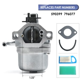 590399 Carburetor Fits for B&S 590399 796077 & Nikki 799245 Lawn Mower Engine Carb Replacement with Gasket, Fuel Line, Filter, Valve Fits 3HP-6.5HP Small Engines