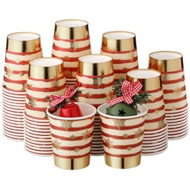 100 Pcs 9 oz Disposable Christmas Cups Christmas Paper Cups Hot Chocolate Bar Supplies Gold Foil Disposable Cups Red Party Cups Gold Coffee Cups for Kids Adults Christmas Holidays Dinner